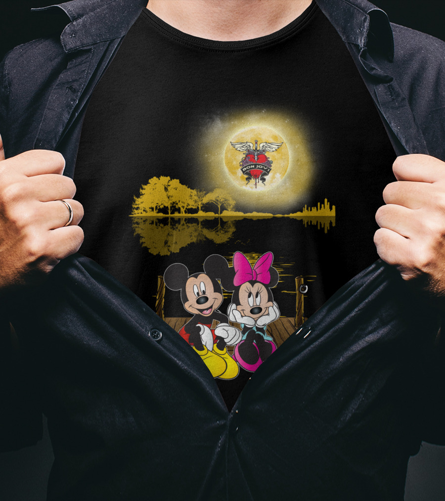Mickey Minnie Romantic Moonlit Bon Jovi Dock Scene T-Shirt