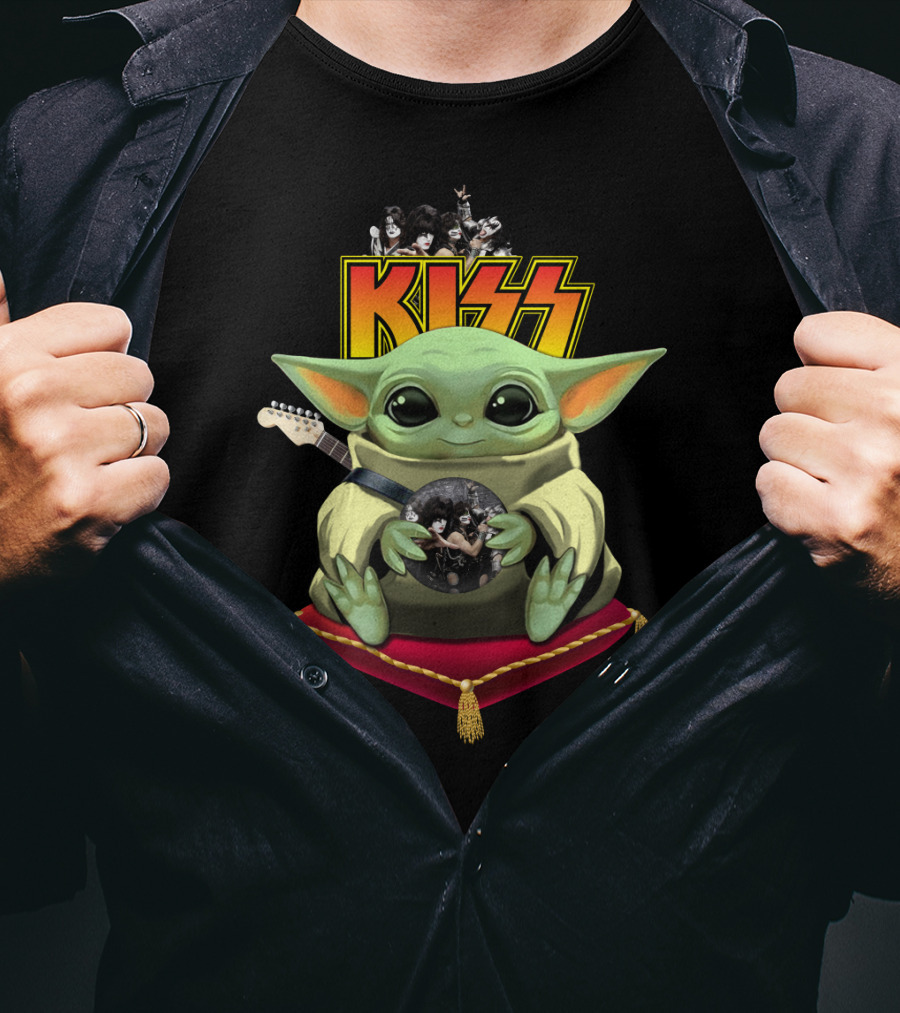 Kiss DH 35 Baby Yoda With Guitar And Band Members T-Shirt