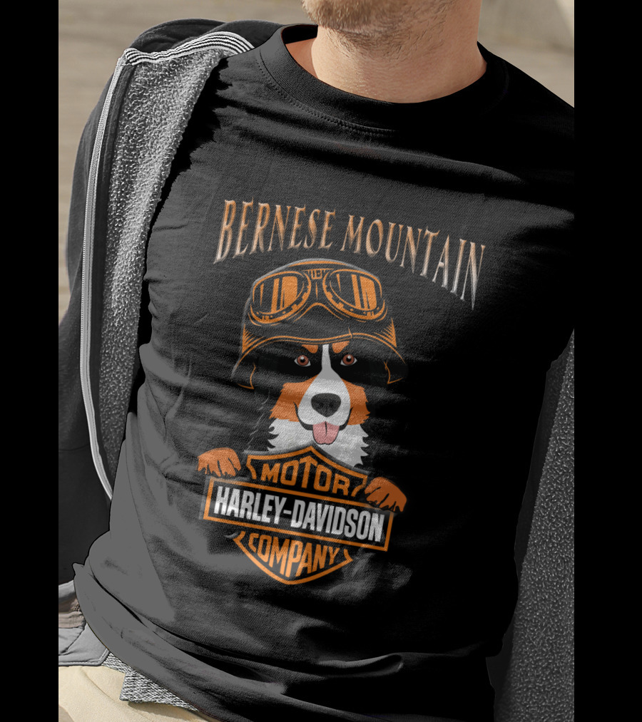 Bernese Mountain Harley Davidson Motorcycle Company Dog With Goggles T-Shirt
