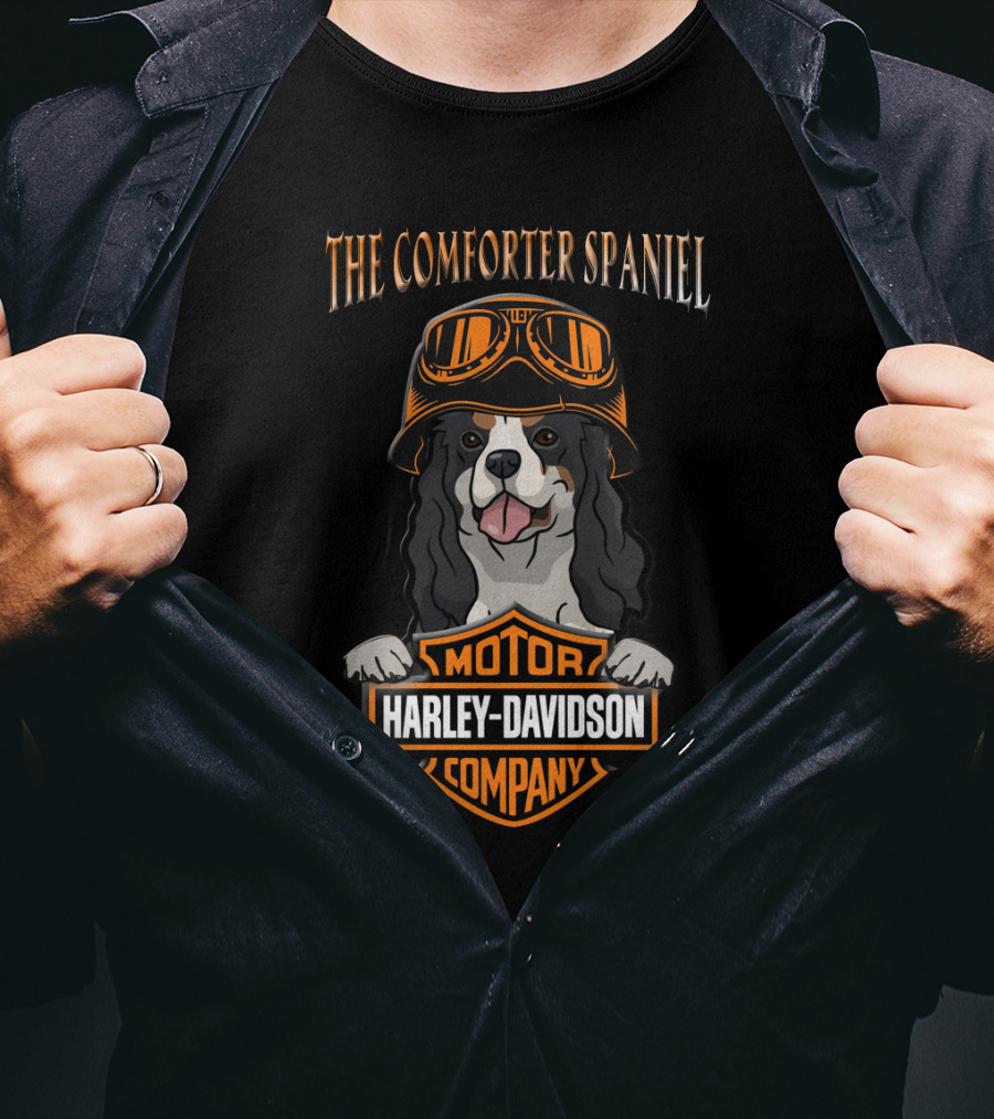 The Comforter Spaniel Harley Davidson Cavalier King Charles 33 Motorcycle T-Shirt