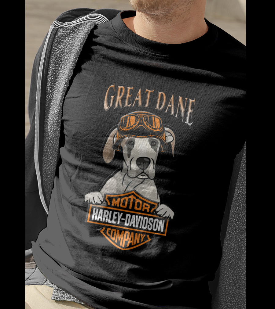 Great Dane Harley Davidson Motor Company Dog With Vintage Goggles T-Shirt