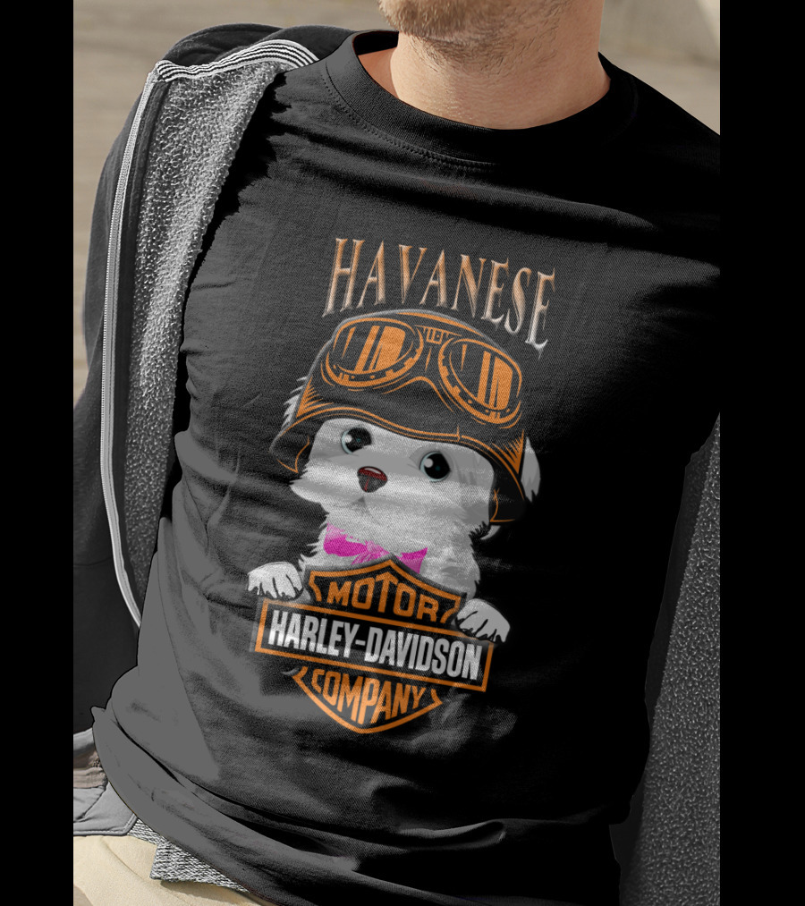 Havanese Harley Davidson Motor Company Dog With Goggles T-Shirt
