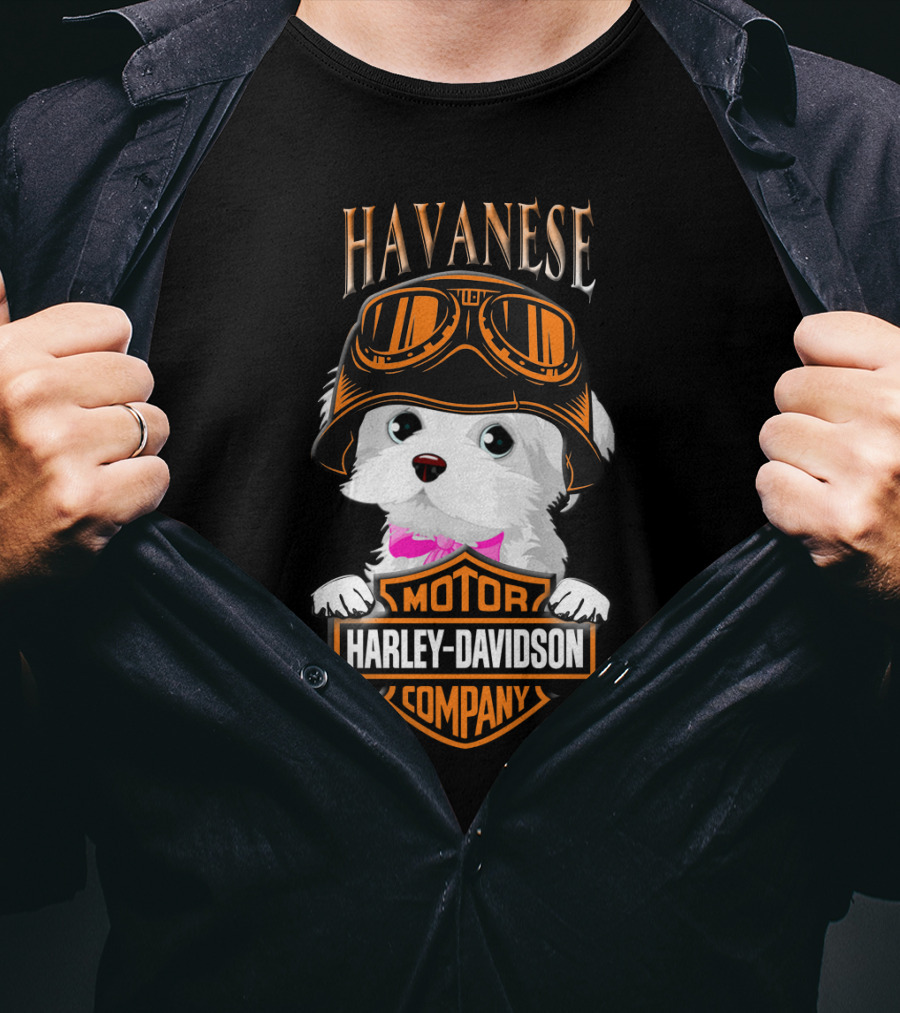 Havanese Harley Davidson Motor Company Dog With Goggles T-Shirt