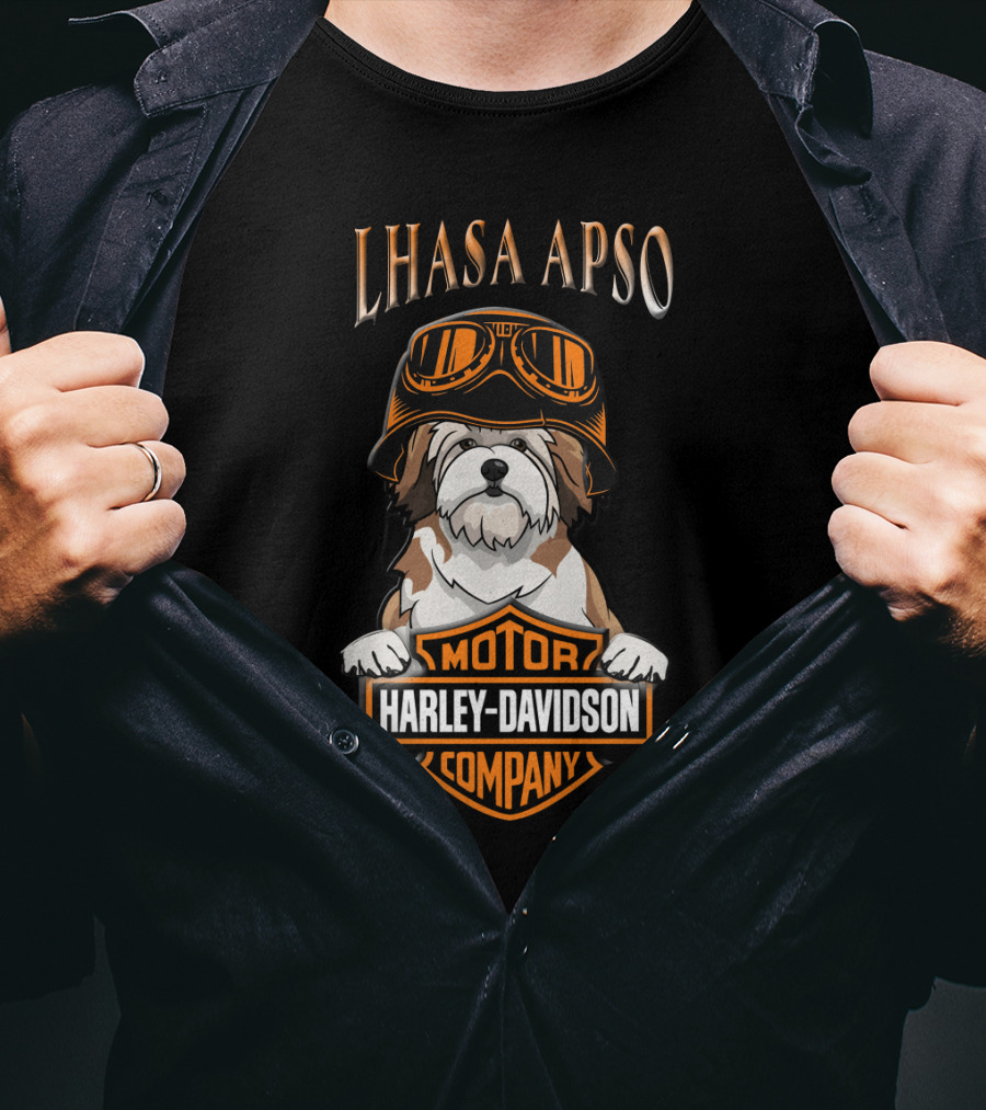 Lhasa Apso Harley Davidson Motor Company Dog With Goggles T-Shirt