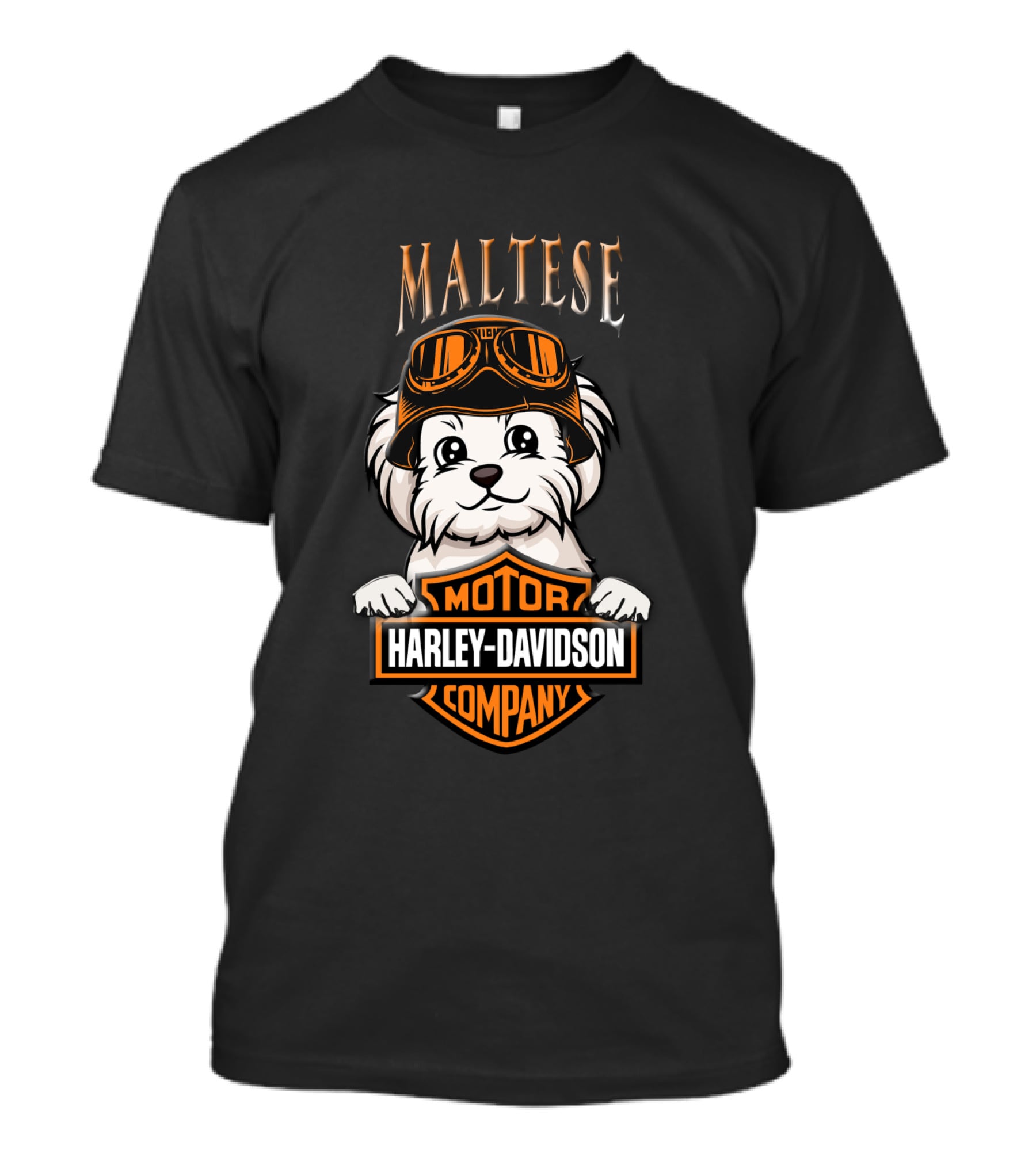 Maltese Harley Davidson Motor Company Dog With Goggles T-Shirt