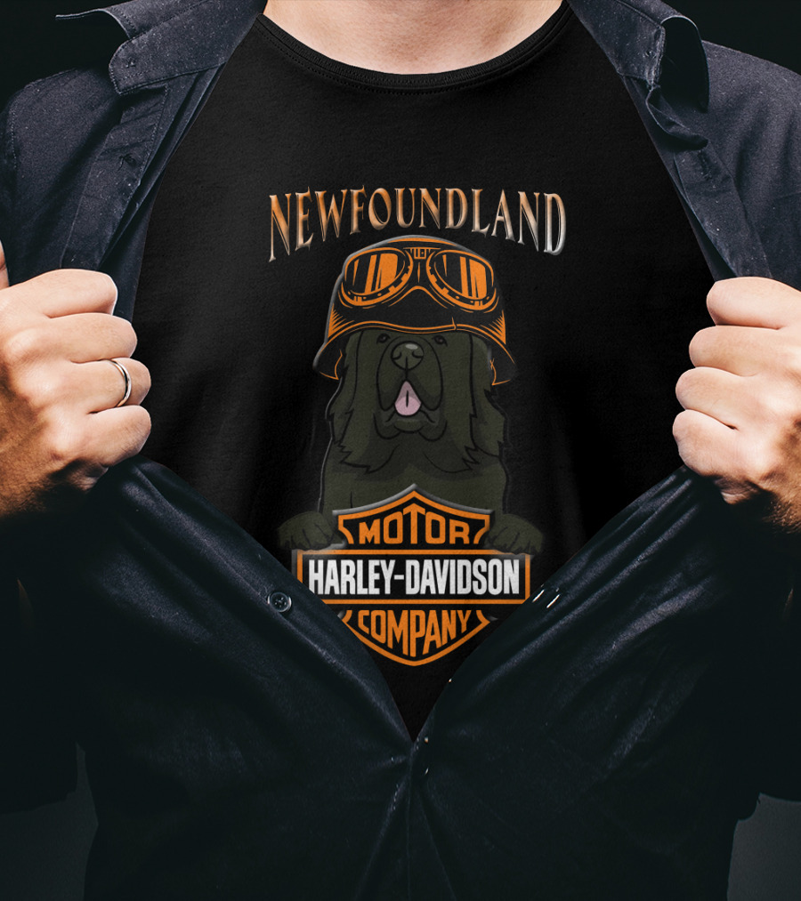 Newfoundland Harley Davidson Motor Company Dog With Goggles T-Shirt