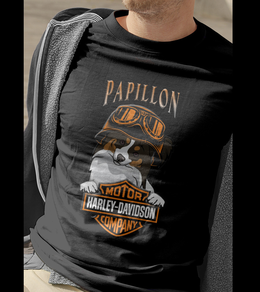 Papillon Harley Davidson Motor Company Dog Goggles T-Shirt