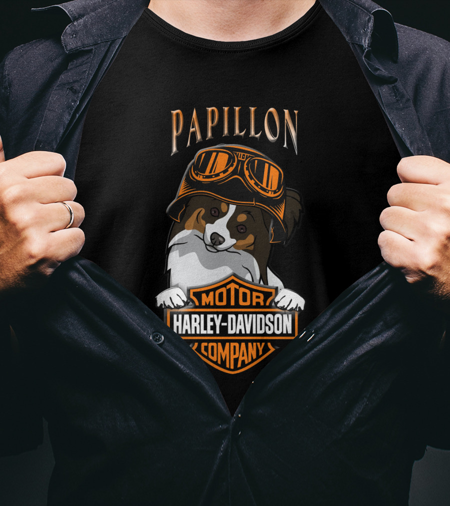 Papillon Harley Davidson Motor Company Dog Goggles T-Shirt