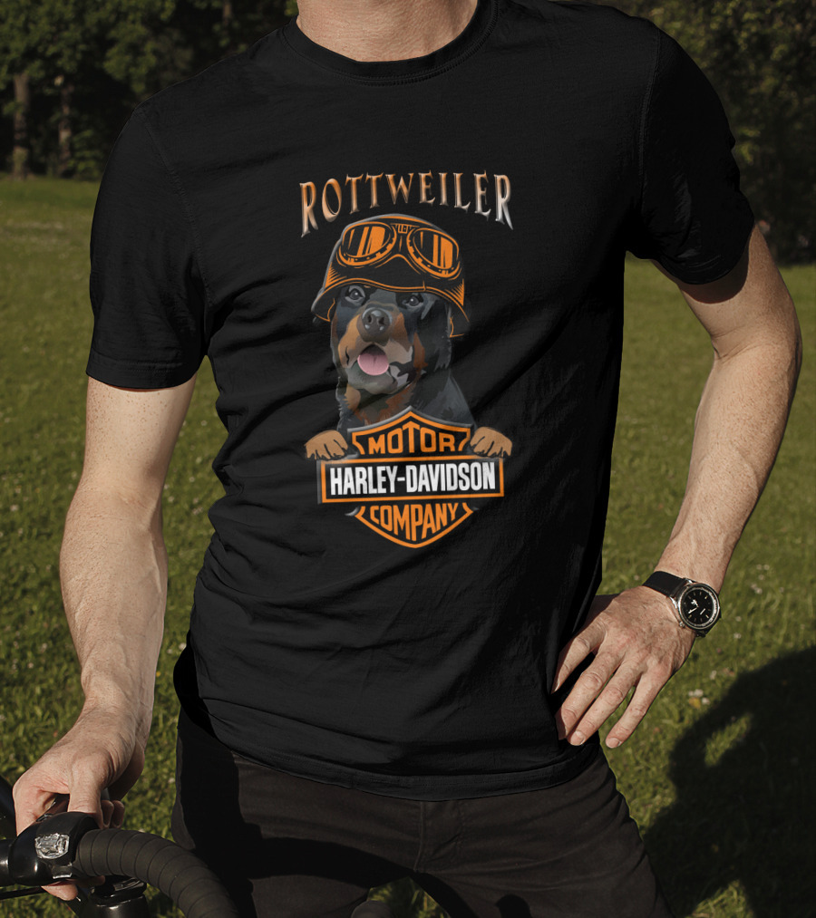 Rottweilers Harley Davidson Motorcycle Company Logo With Helmeted Dog T-Shirt