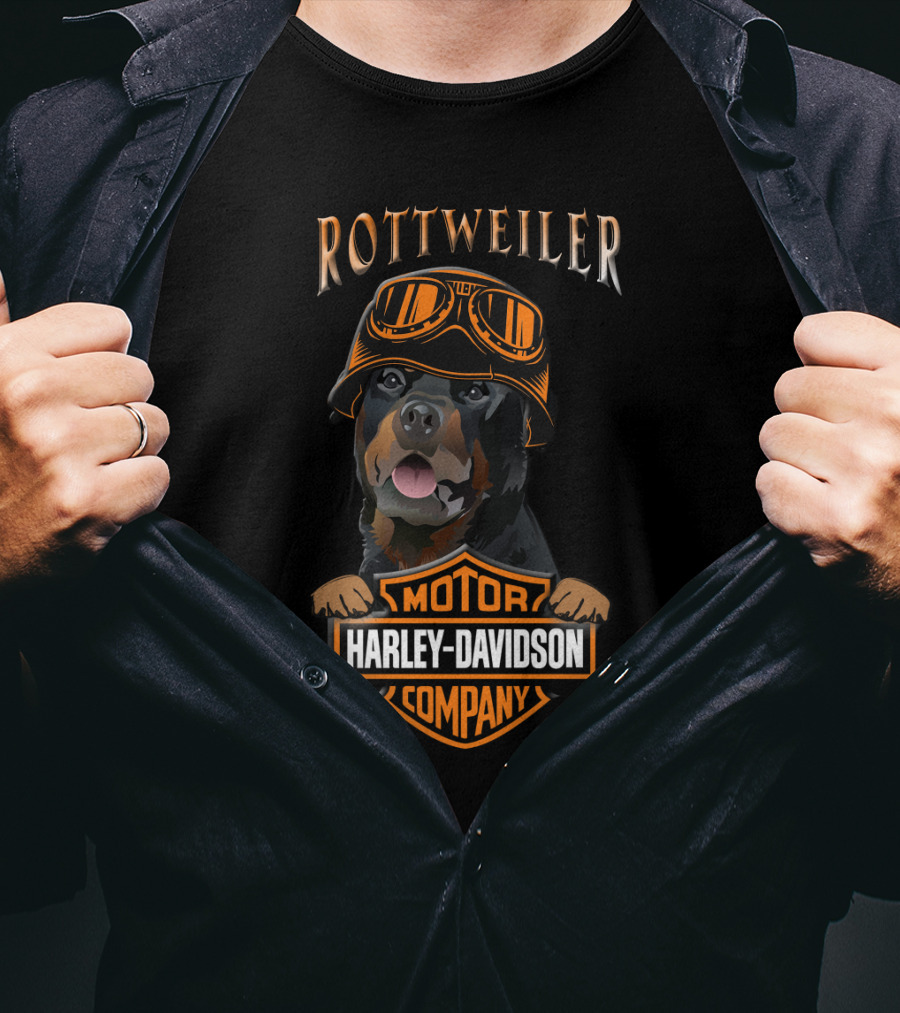 Rottweilers Harley Davidson Motorcycle Company Logo With Helmeted Dog T-Shirt