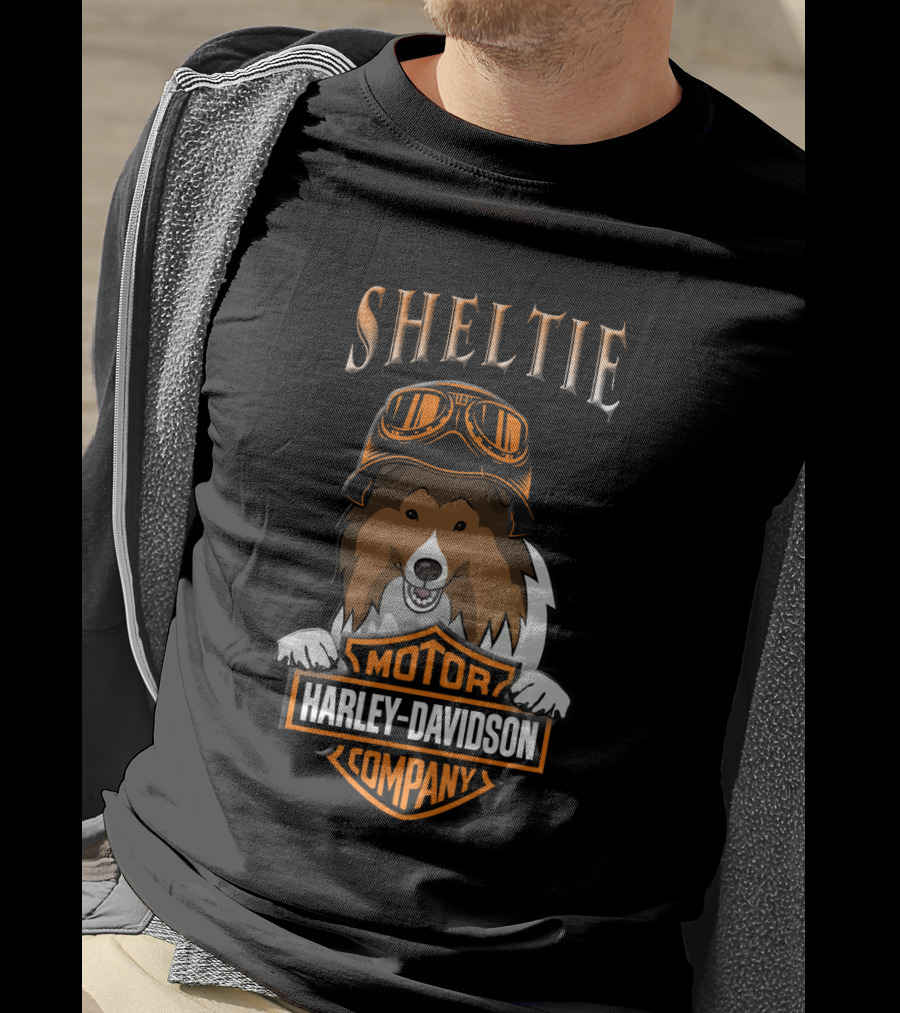 Sheltie Harley Davidson Motor Company Dog In Goggles T-Shirt