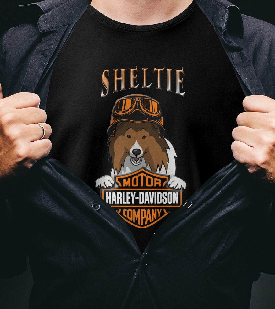 Sheltie Harley Davidson Motor Company Dog In Goggles T-Shirt