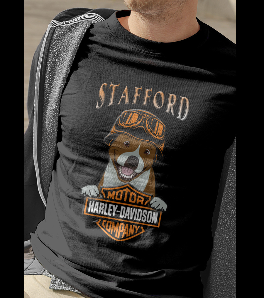 Stafford Harley Davidson Motor Company Staffordshire Bull Terrier T-Shirt