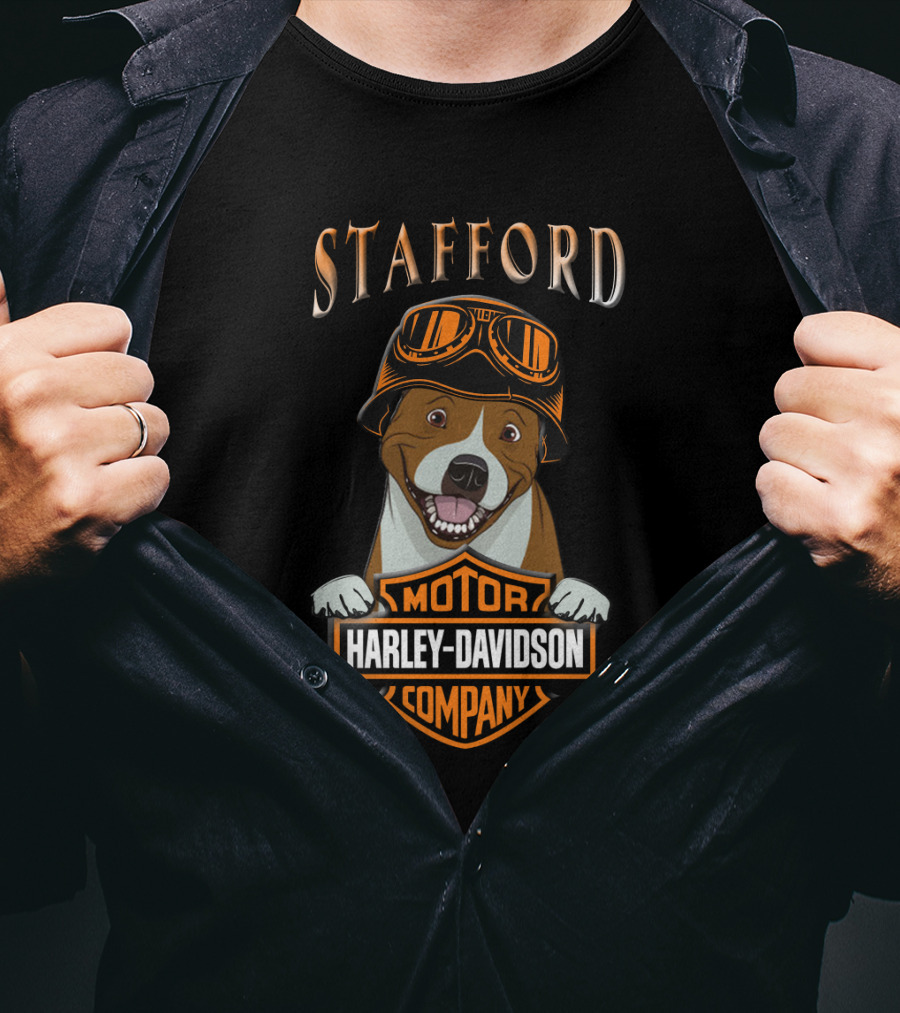 Stafford Harley Davidson Motor Company Staffordshire Bull Terrier T-Shirt