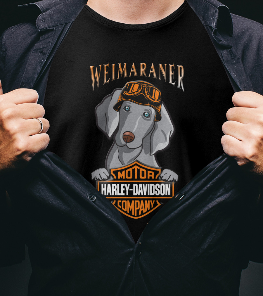 Weimaraner Harley Davidson Motor Company Logo With Goggles Dog T-Shirt