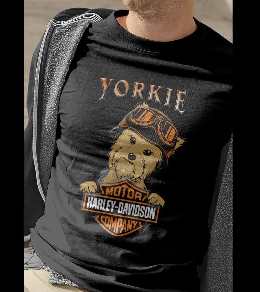 Yorkie Harley Davidson Motorcycle Dog With Goggles T-Shirt