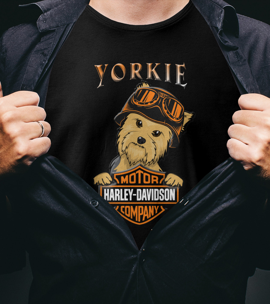 Yorkie Harley Davidson Motorcycle Dog With Goggles T-Shirt
