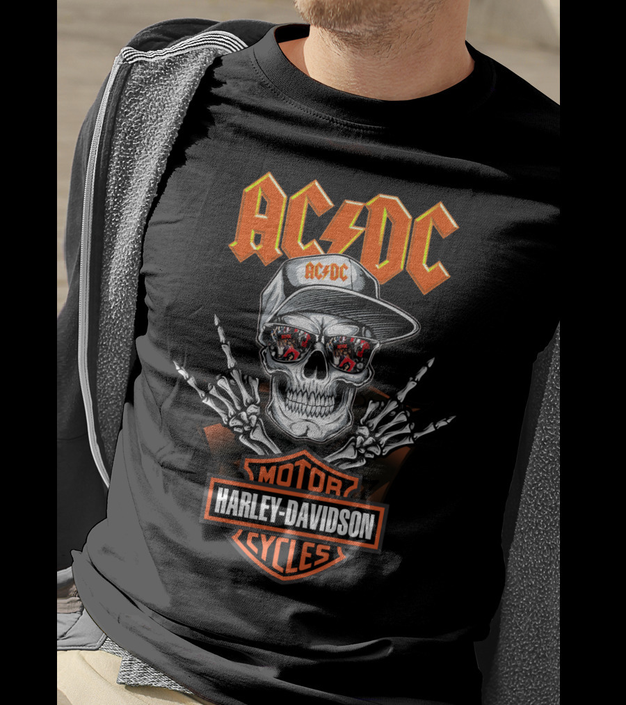 Acdc Harley Davidson Motor Cycles Skull T-Shirt