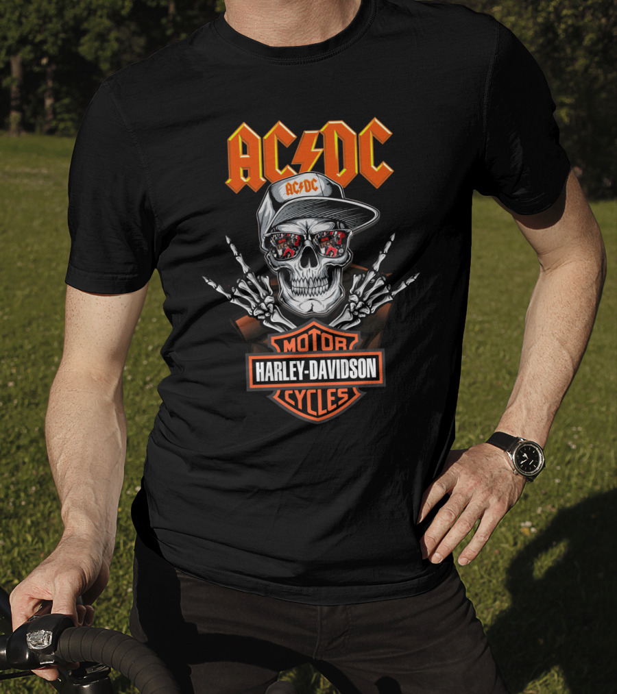 Acdc Harley Davidson Motor Cycles Skull T-Shirt