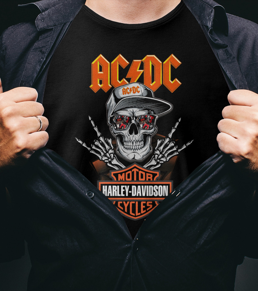 Acdc Harley Davidson Motor Cycles Skull T-Shirt