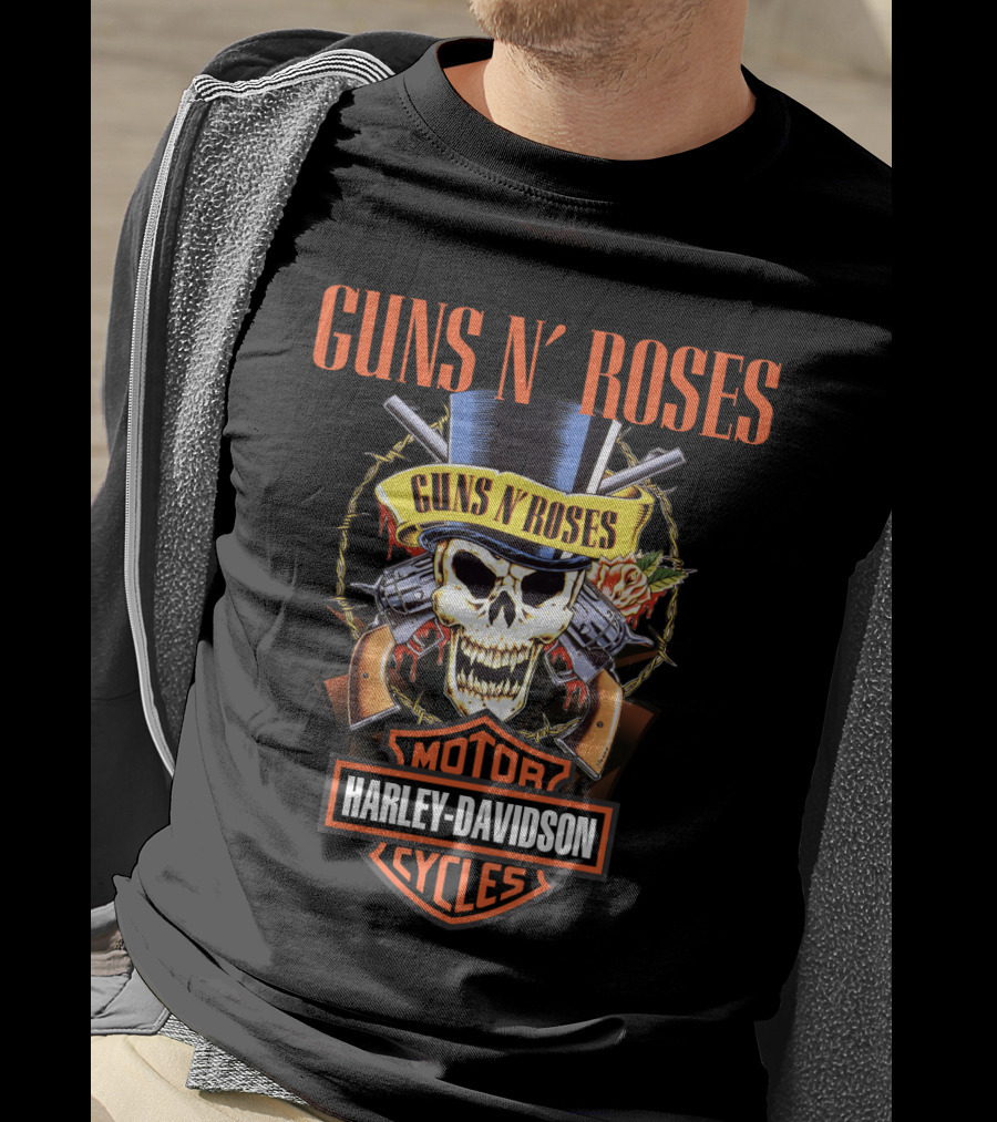 Guns N' Roses Harley Davidson Motor Cycles Skull T-Shirt