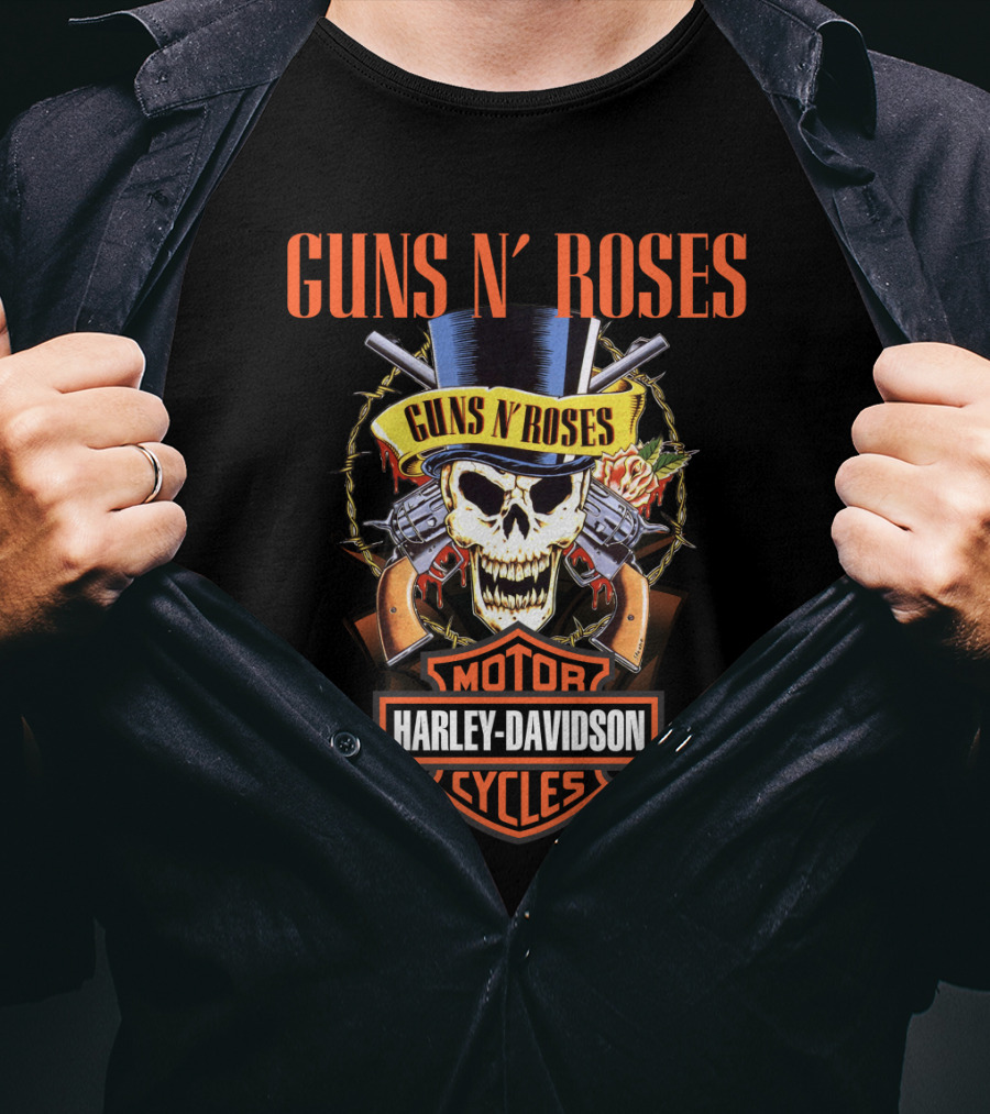 Guns N' Roses Harley Davidson Motor Cycles Skull T-Shirt