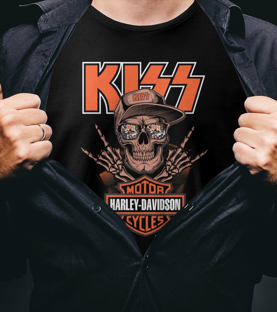 Kiss Harley Davidson Motor Cycles Skull Logo T-Shirt