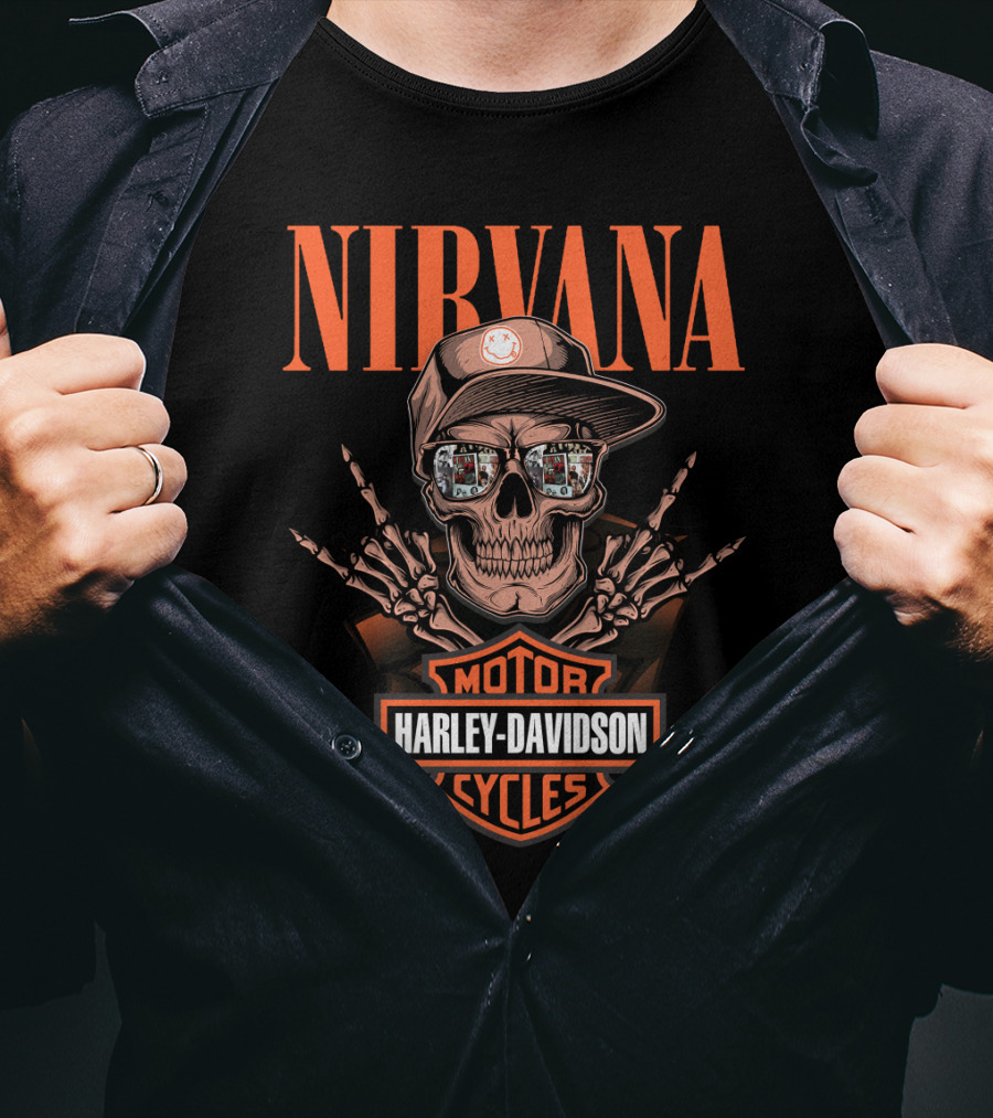 Nirvana Harley Davidson Motorcycles Skull Design T-Shirt