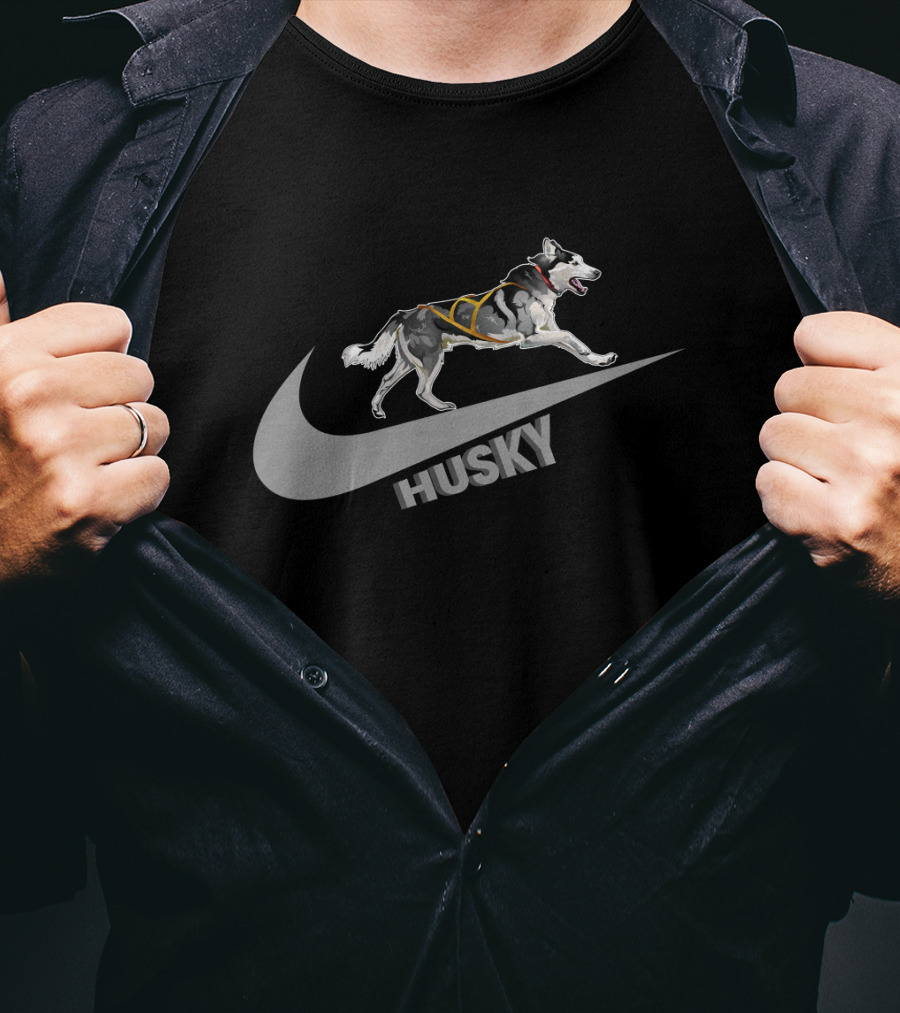 Husky Nike Logo With Running Dog On Swoosh T-Shirt