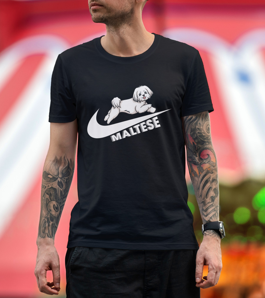 Maltese Dog With Nike T-Shirt
