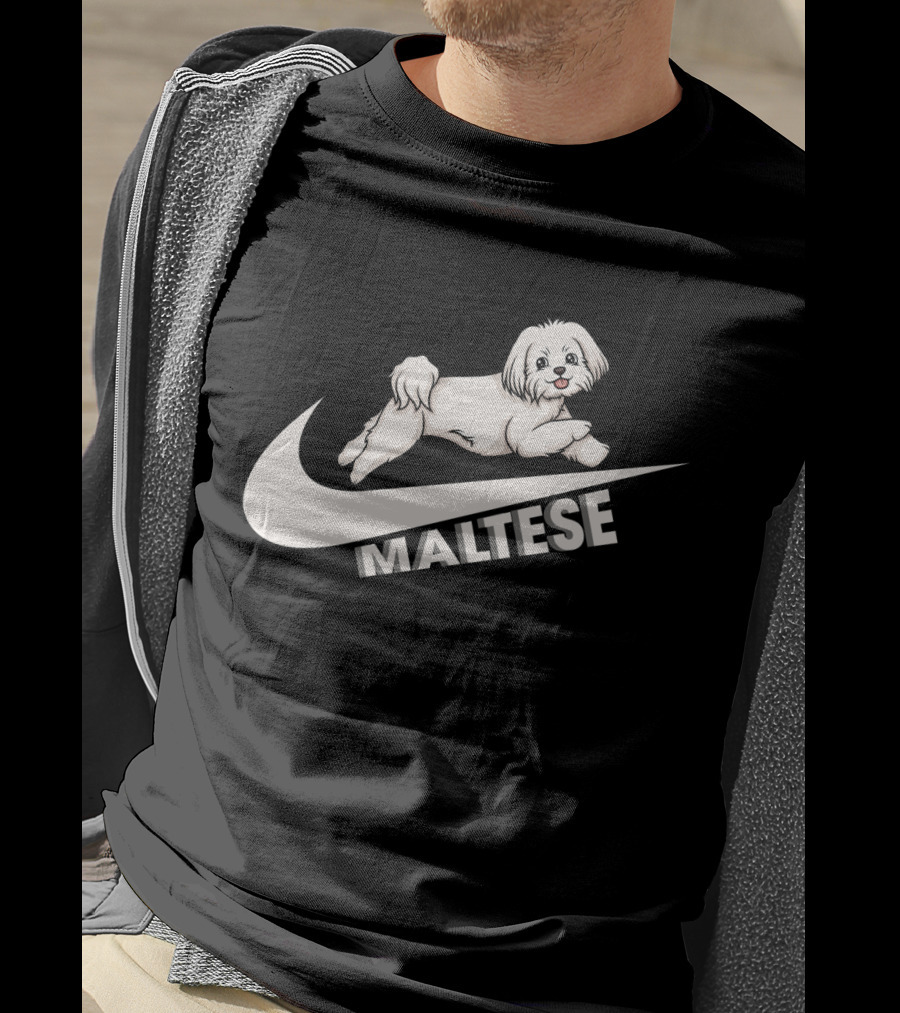 Maltese Dog With Nike T-Shirt