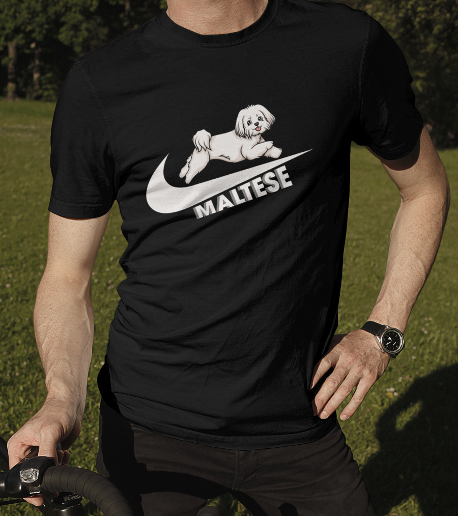 Maltese Dog With Nike T-Shirt