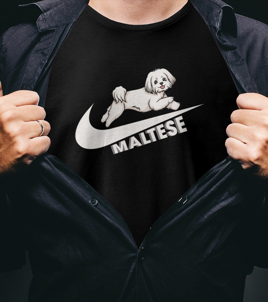 Maltese Dog With Nike T-Shirt