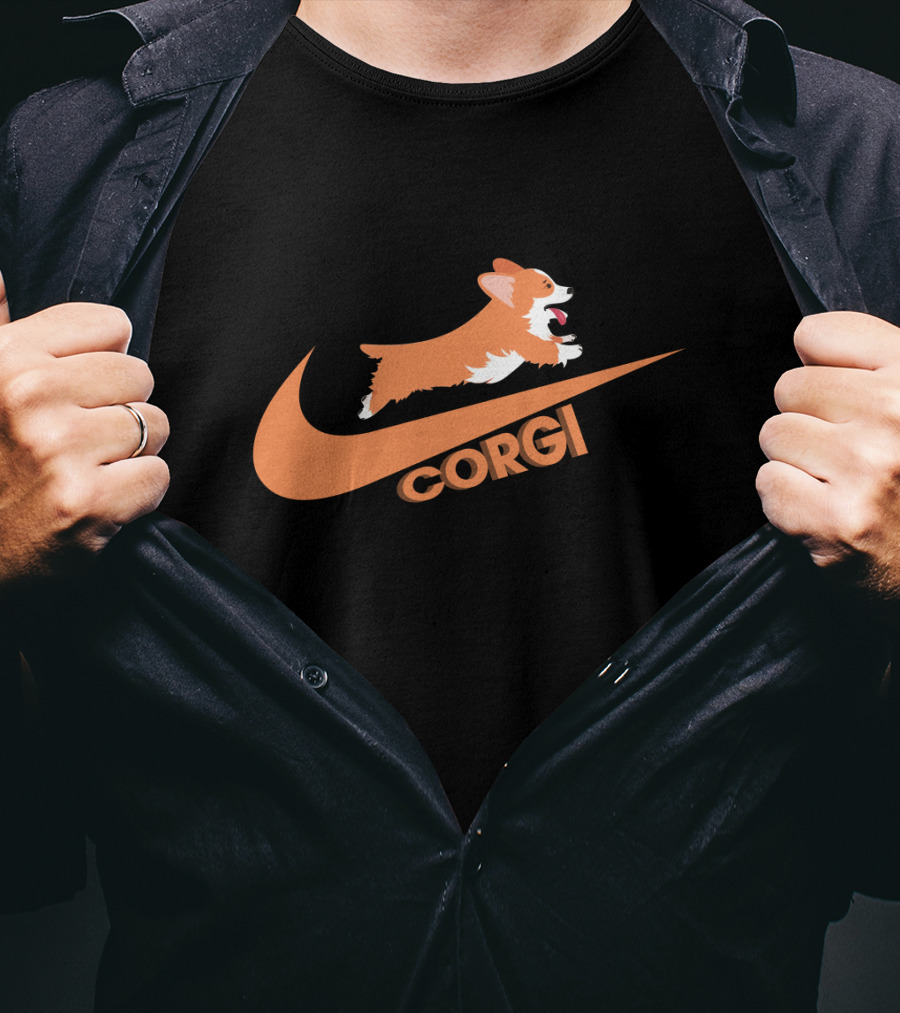 Corgi Jumping Nike Swoosh T-Shirt