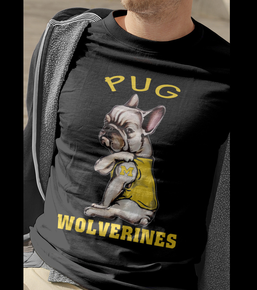 Pug Wolverines M Football Dog T-Shirt