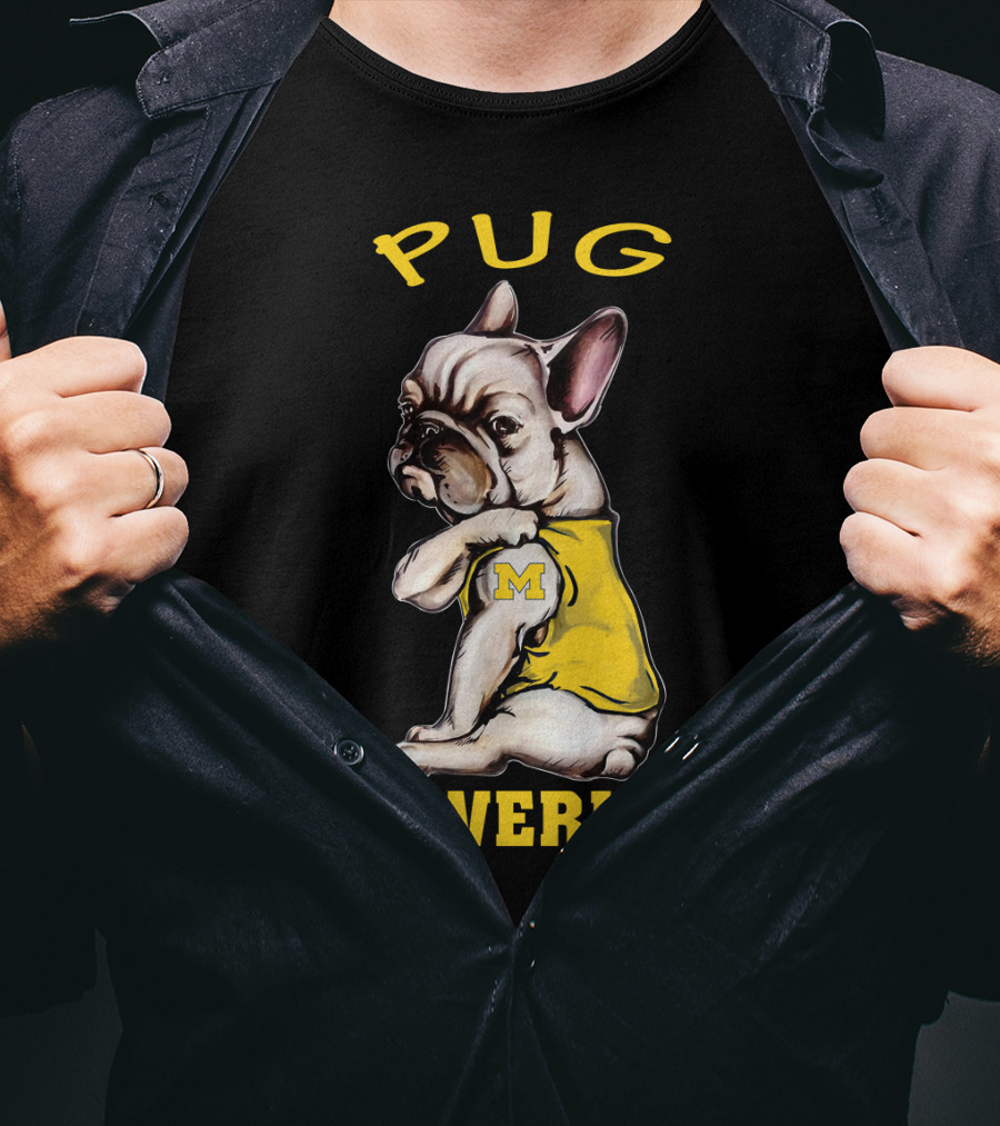 Pug Wolverines M Football Dog T-Shirt