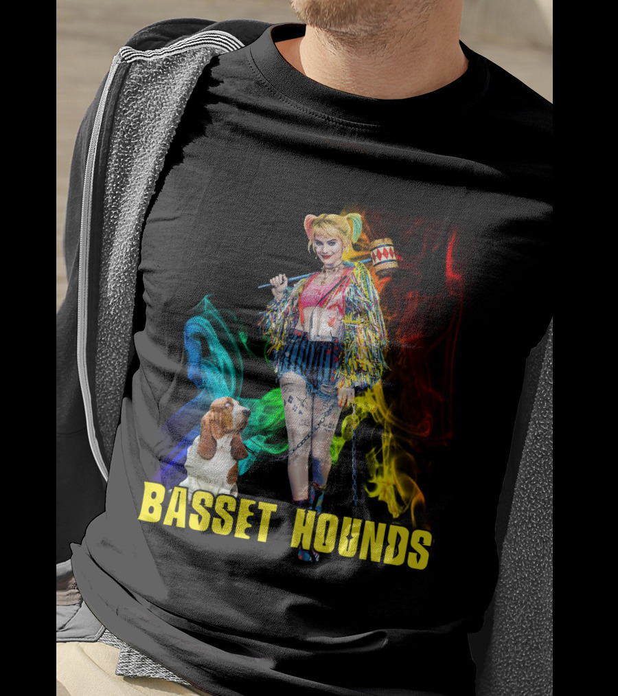 Harley Quinn Basset Hounds Colorful Smoke T-Shirt