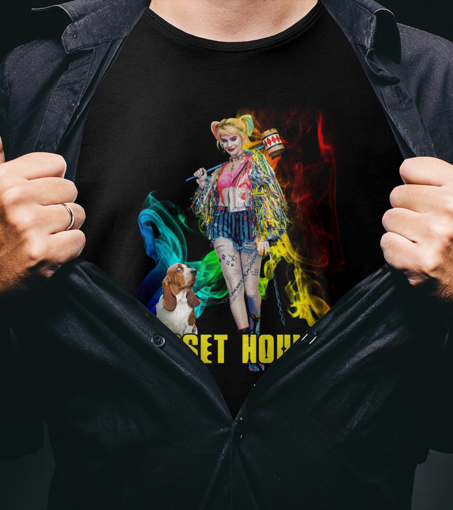 Harley Quinn Basset Hounds Colorful Smoke T-Shirt