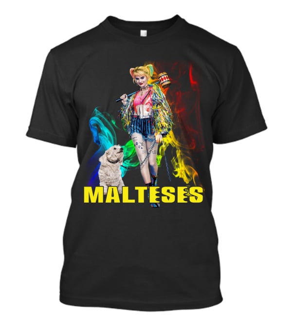 Harley Quinn Colorful Rainbow Malteses T-Shirt