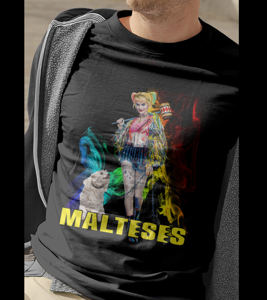 Harley Quinn Colorful Rainbow Malteses T-Shirt