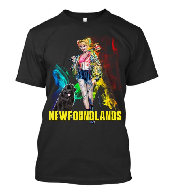 Harley Quinn Newfoundlands Comic Character Newfoundland Dog Colorful Smoke T-Shirt