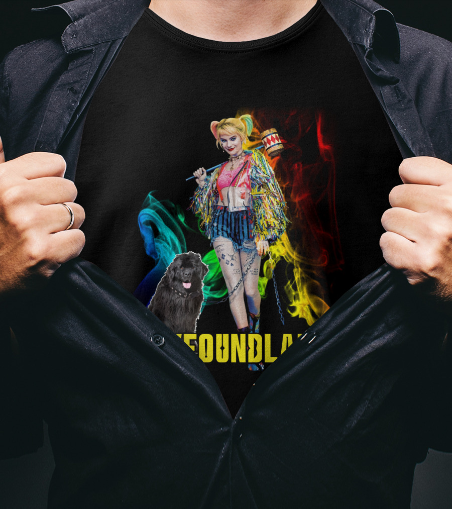 Harley Quinn Newfoundlands Comic Character Newfoundland Dog Colorful Smoke T-Shirt
