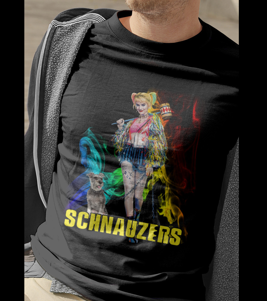 Harley Quinn Schnauzers Colorful Comic Style T-Shirt