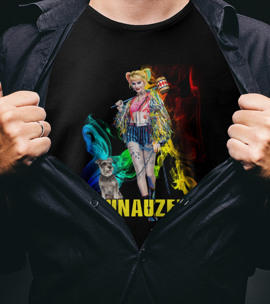 Harley Quinn Schnauzers Colorful Comic Style T-Shirt