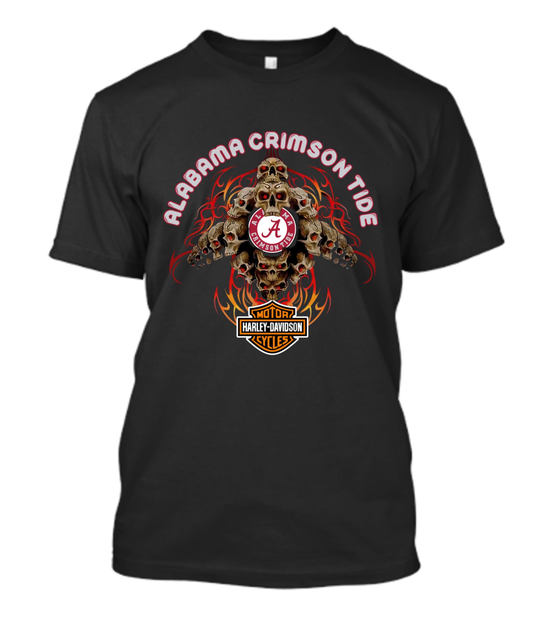 Alabama Crimson Tide Harley Davidson Skulls Flame T-Shirt