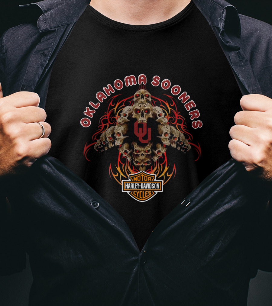 Oklahoma Sooners Harley Davidson Skulls Flame T-Shirt