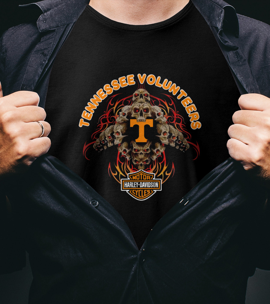 Tennessee Volunteers Harley Davidson Skulls Flames T-Shirt