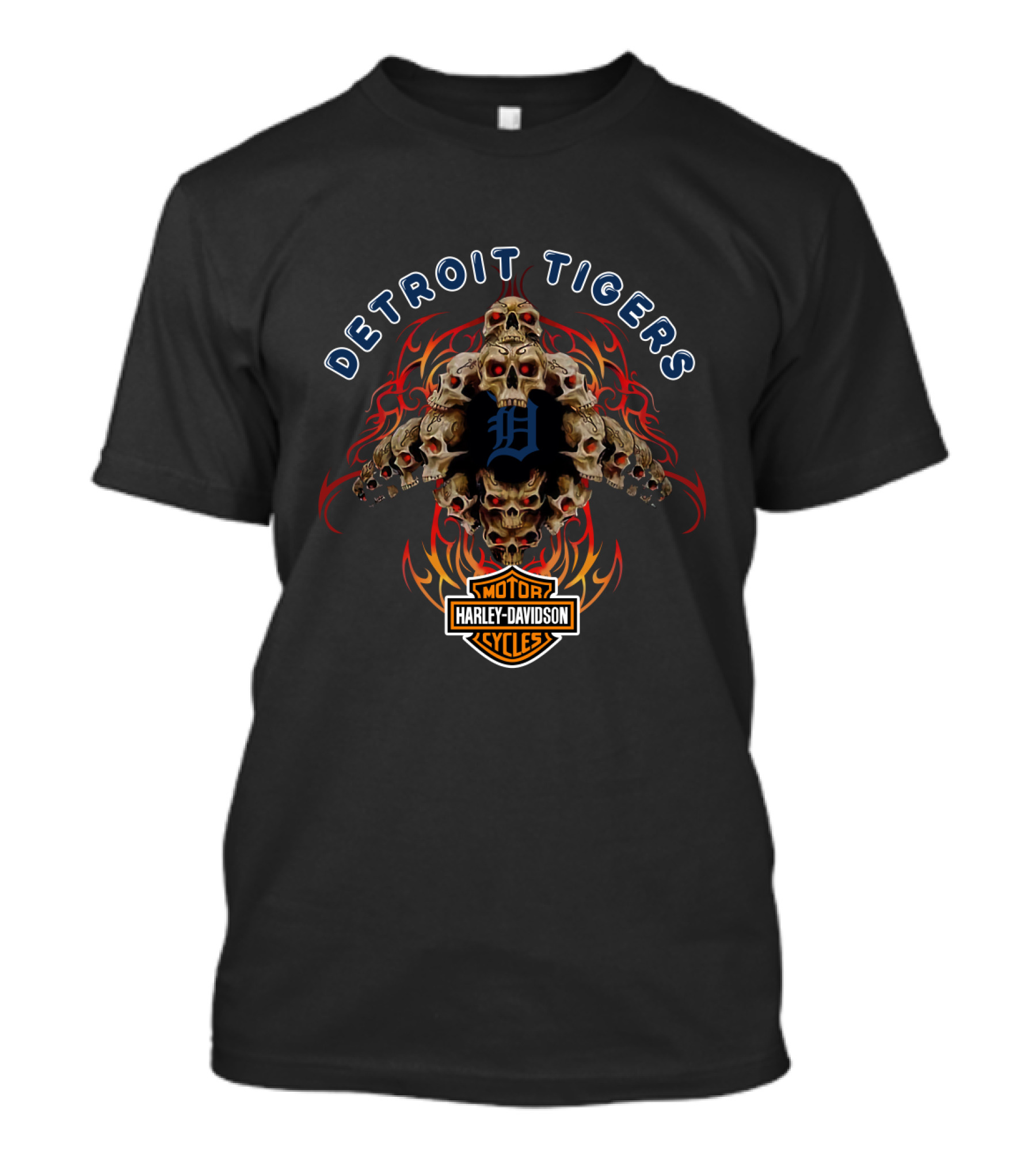 Detroit Tigers Harley Davidson Motorcycle Skulls T-Shirt