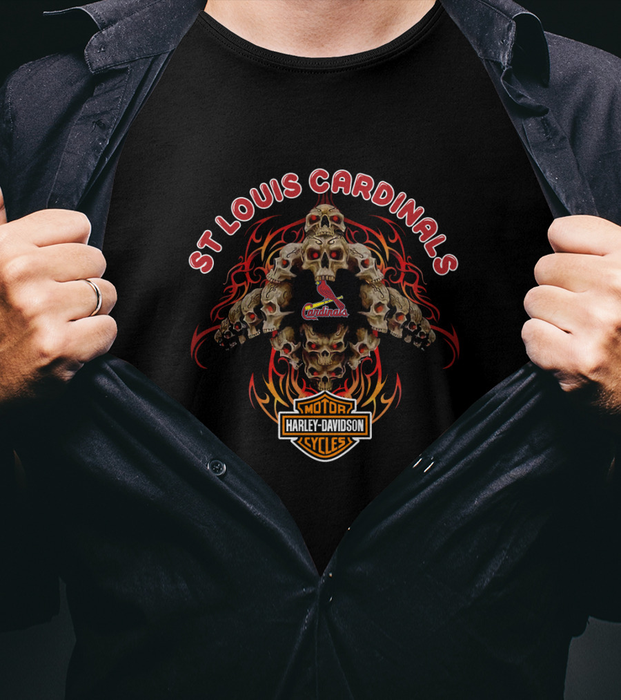 St Louis Cardinals Harley Davidson Skulls Motorcycle T-Shirt