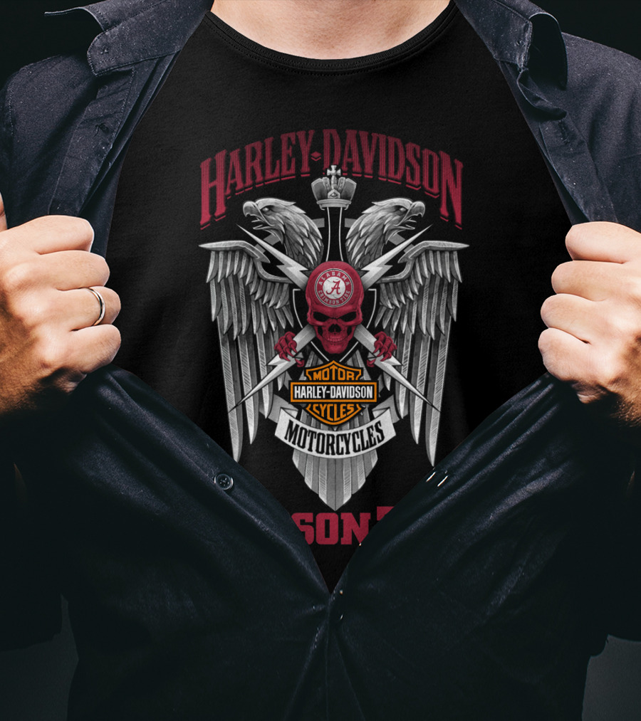 Harley Davidson Motor Cycles Crimson Tide Eagle Alabama T-Shirt